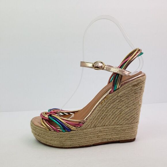 Glamorous Womens Size 6 Metallic Rainbow 5 In Wedge Heeled Sandals - Picture 3 of 11